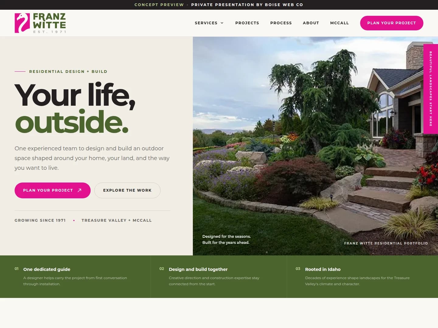 Franz Witte proposed homepage with a clear starting point for customers