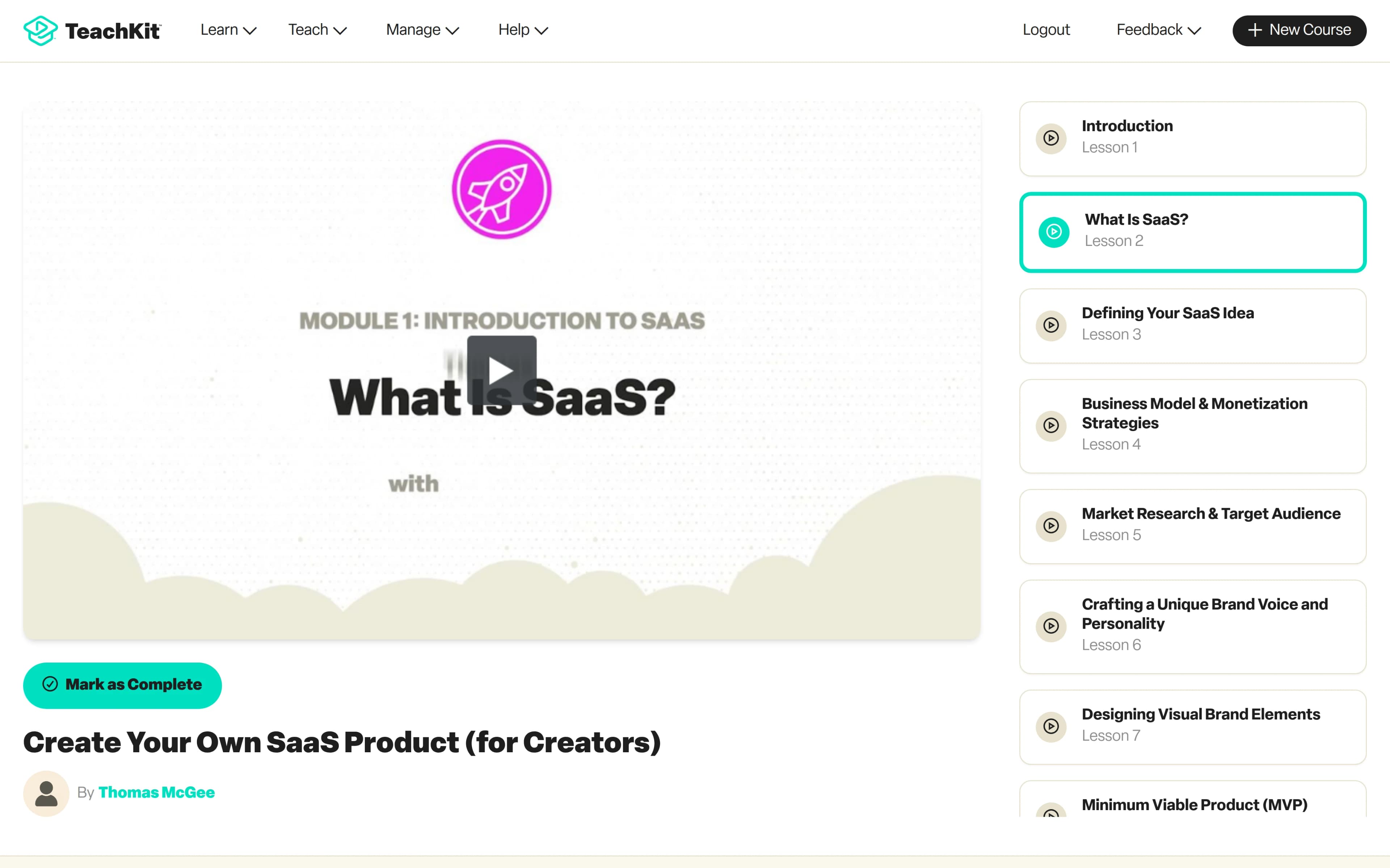 TeachKit’s lesson player and course curriculum