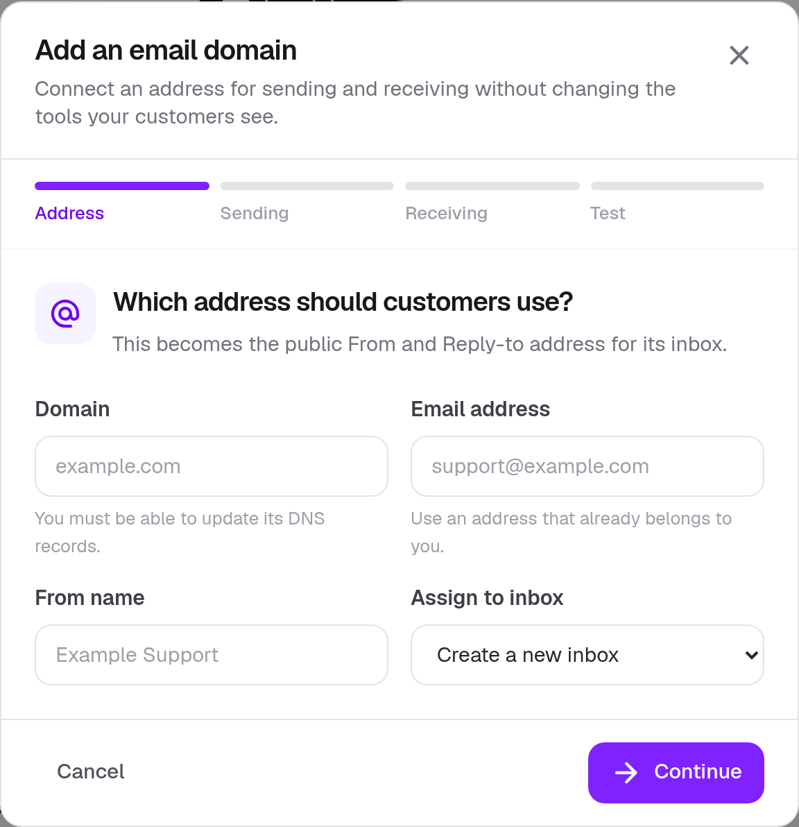 Domain Setup · Component detail · Light · Desktop · Address
