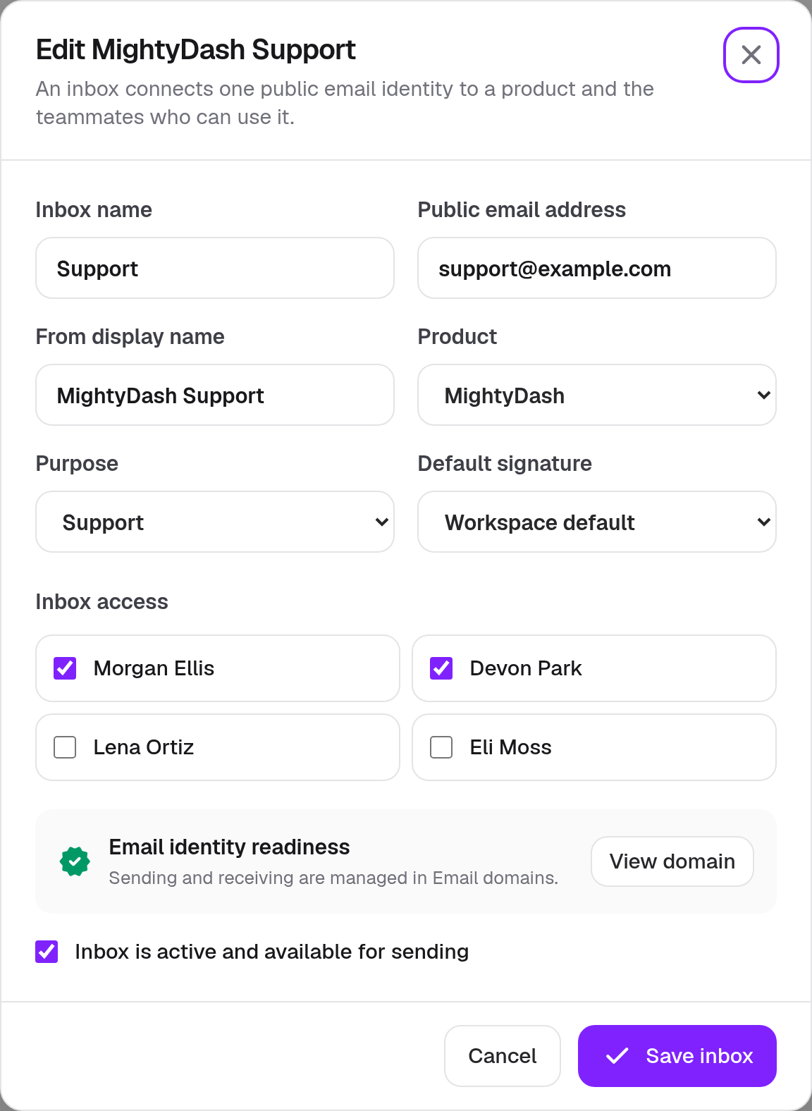 Inbox Editor · Component detail · Light · Desktop
