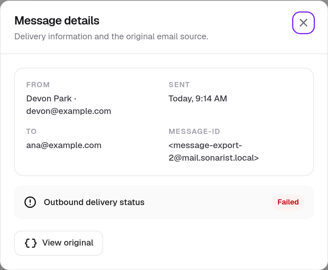Message Details · Component detail · Light · Desktop