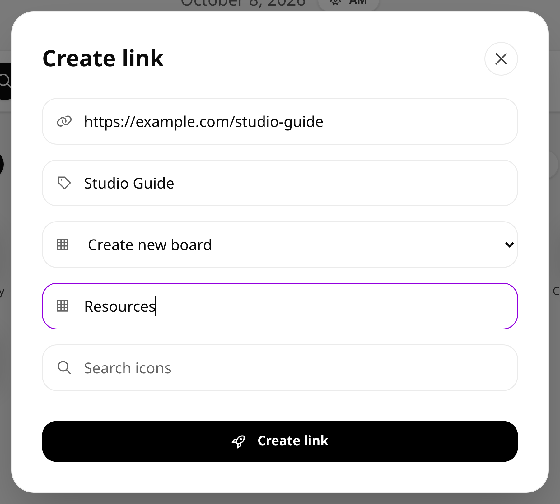 Link Editor New Board Desktop Light · Component detail · Light · Desktop · New Board