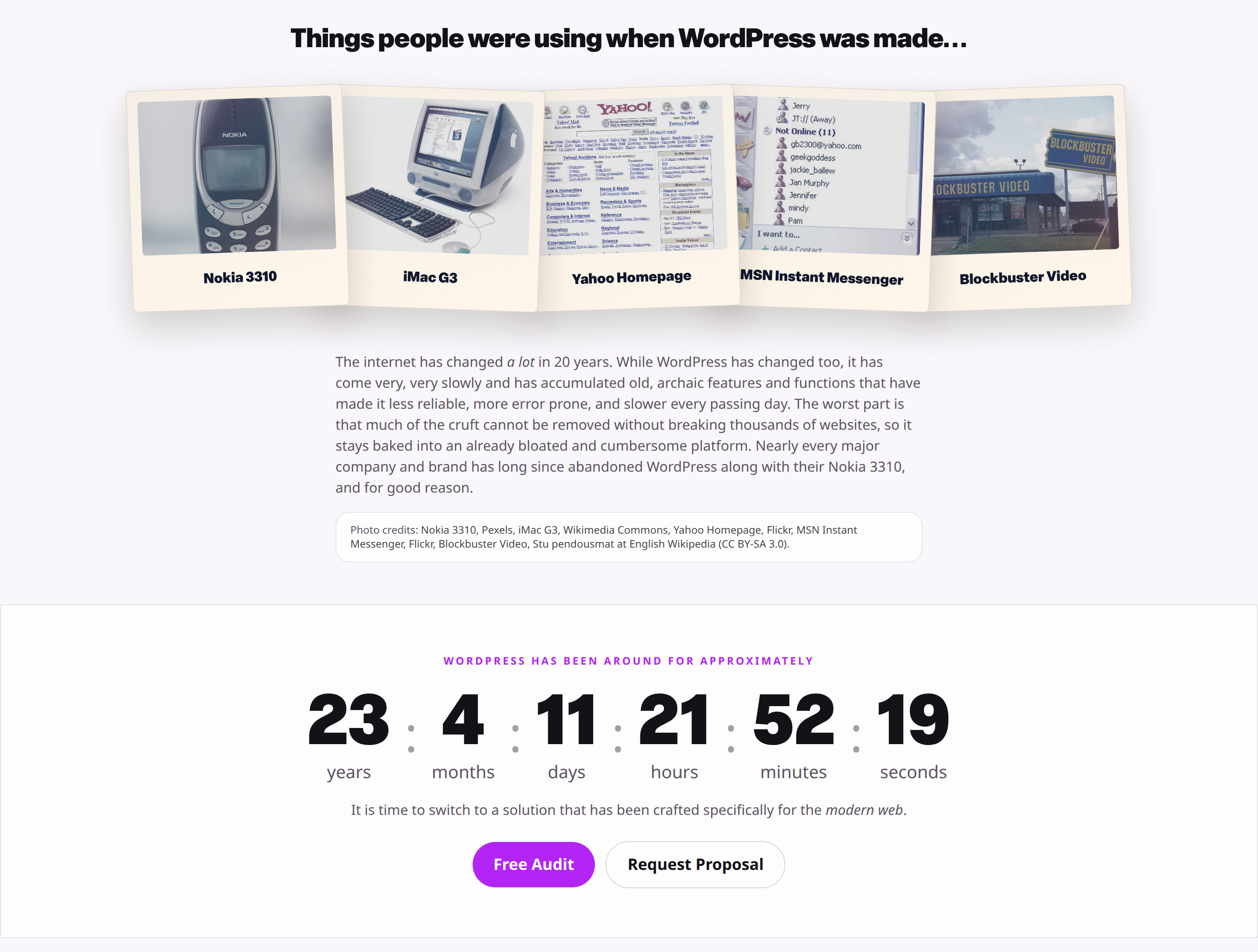 BeyondWP places WordPress in historical context with a Nokia 3210, iMac G3, Yahoo homepage, MSN Messenger, and Blockbuster