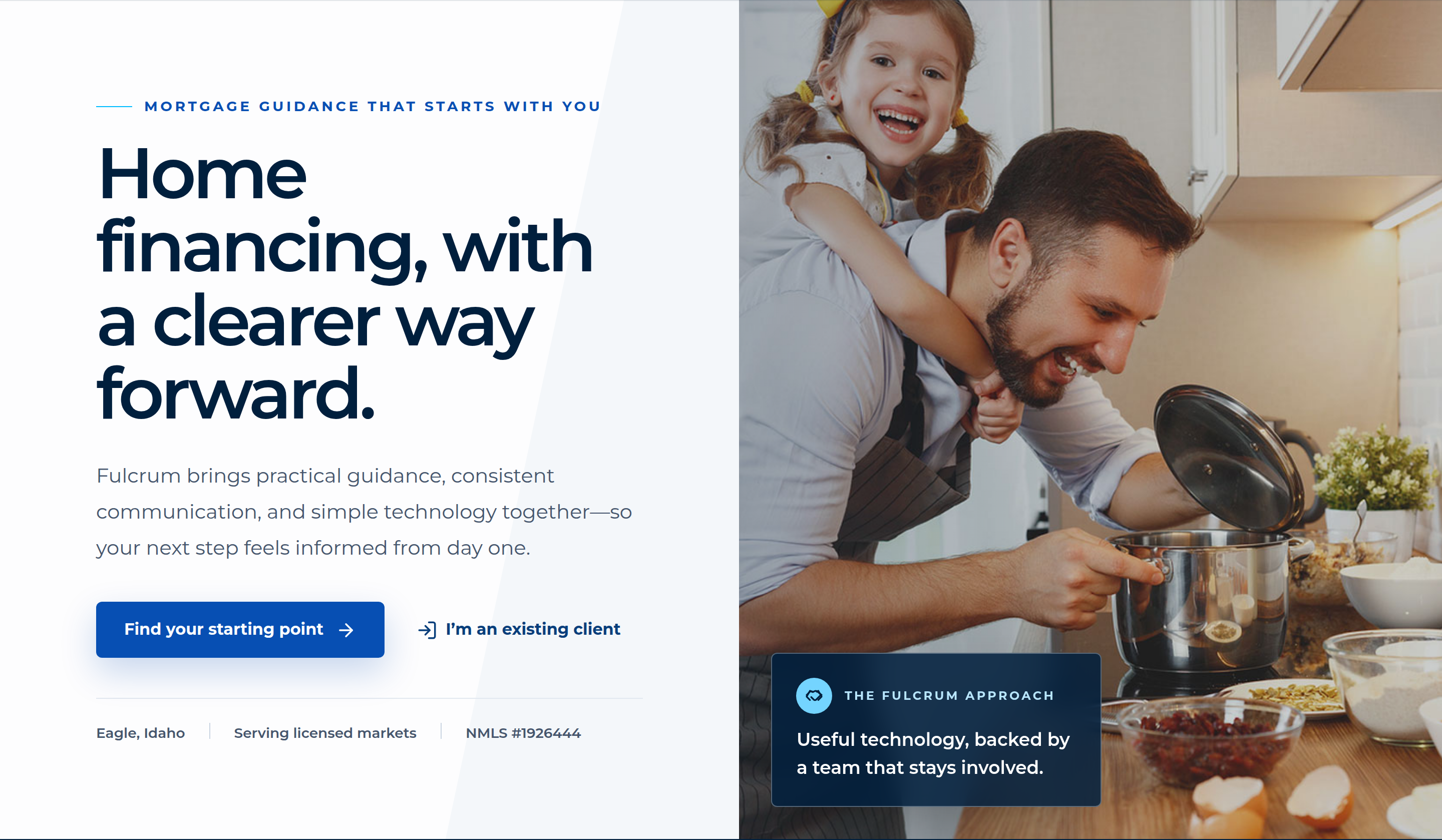Fulcrum Home Loans concept homepage with borrower-first messaging and guided-start action