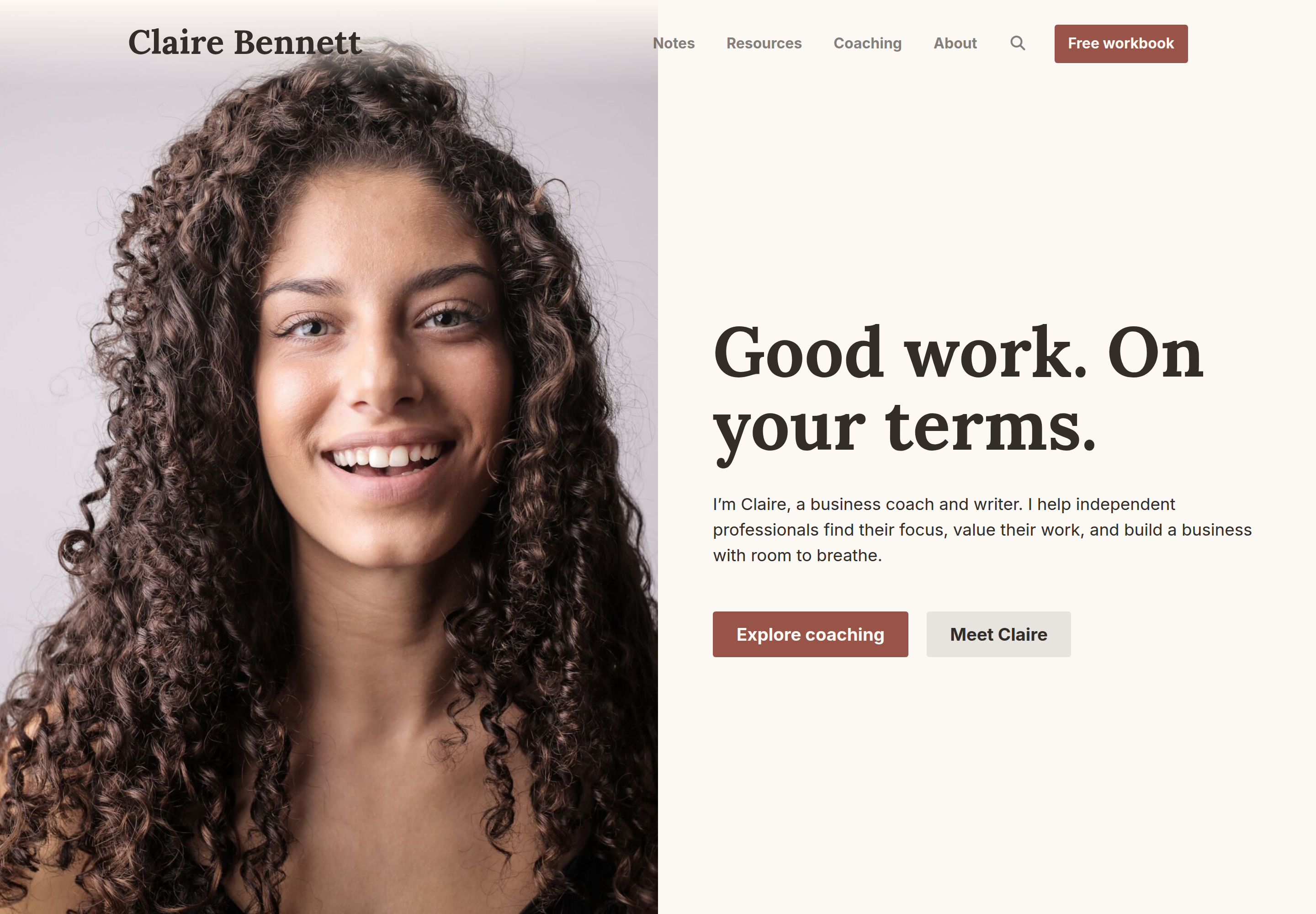 NotablePress creator homepage with a portrait, featured content, and publishing cards